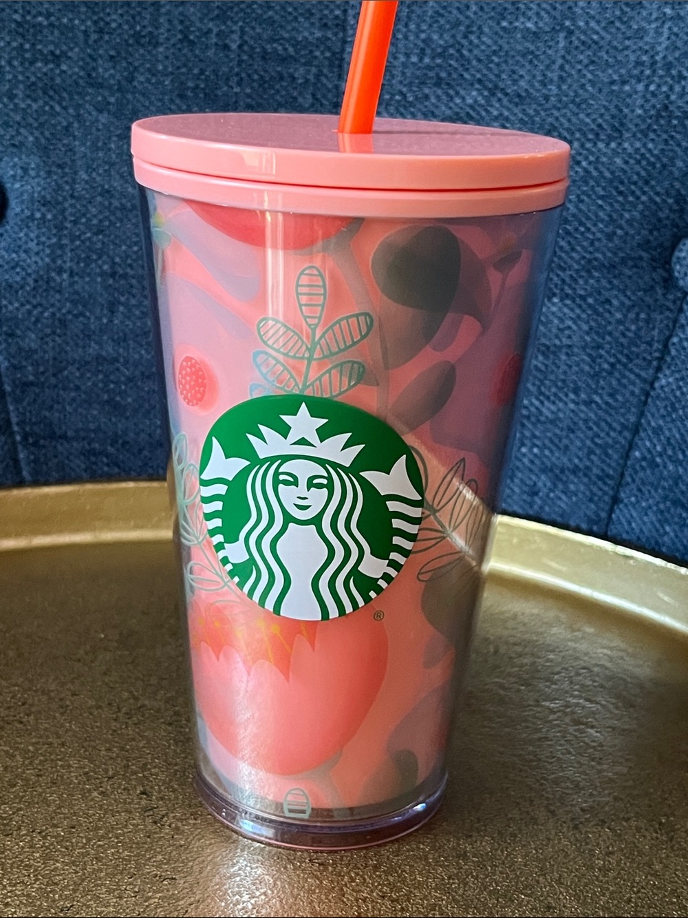 16 oz Spring 2020 Starbucks Pink Floral Tumbler with Green Siren Logo